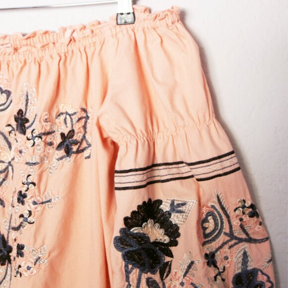 Free People Fleur Du Jour Off-The-Shoulder Pink Floral Embroidered Dress S $148 - Picture 13 of 15